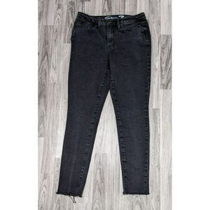 Seven 7 Womens‎ Size 8 Fringe Hem Skinny Embroidered Mid Rise Black Denim Jeans